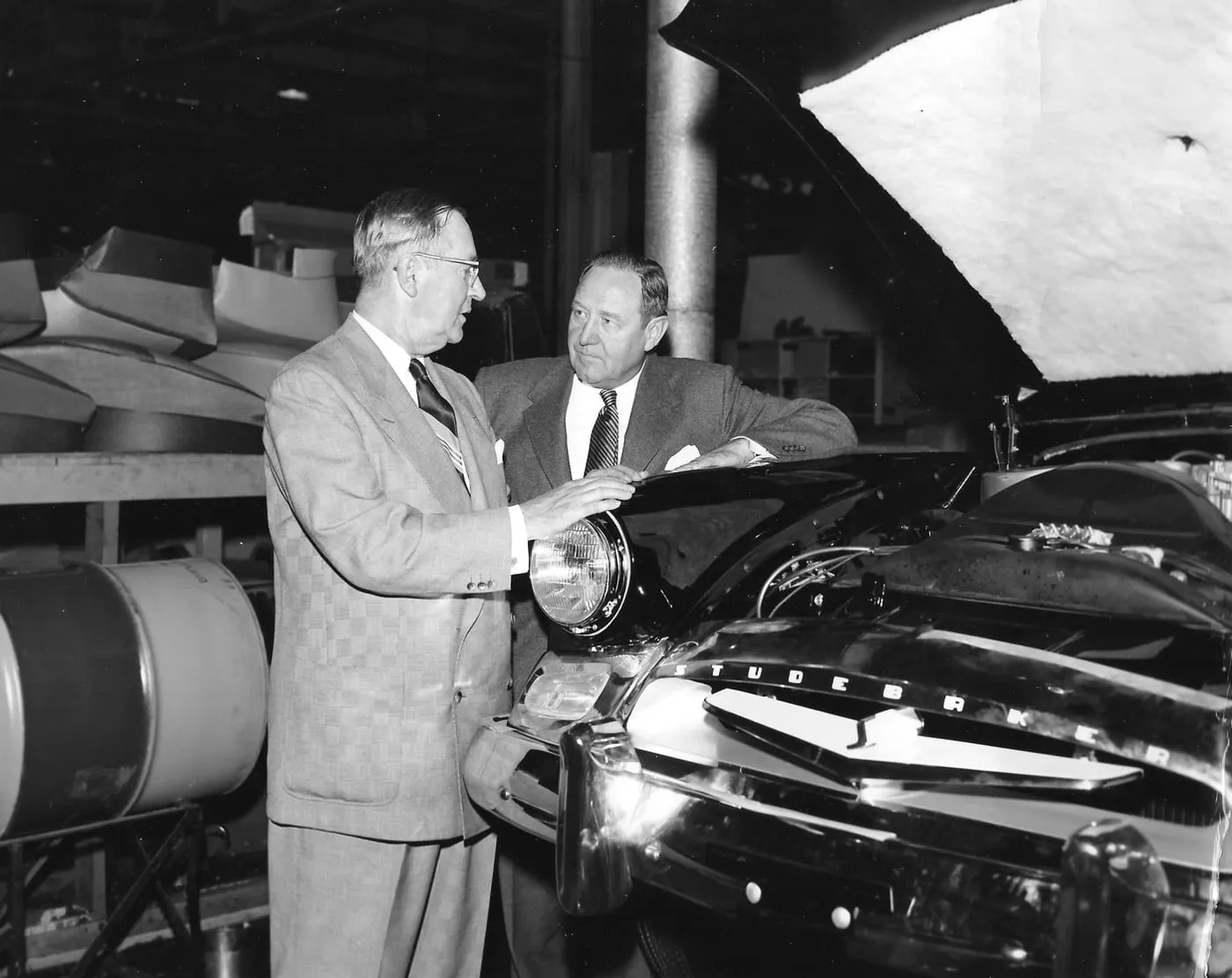 President Gus Gaskin looking over the new 1955 Studebakers prior to shipment