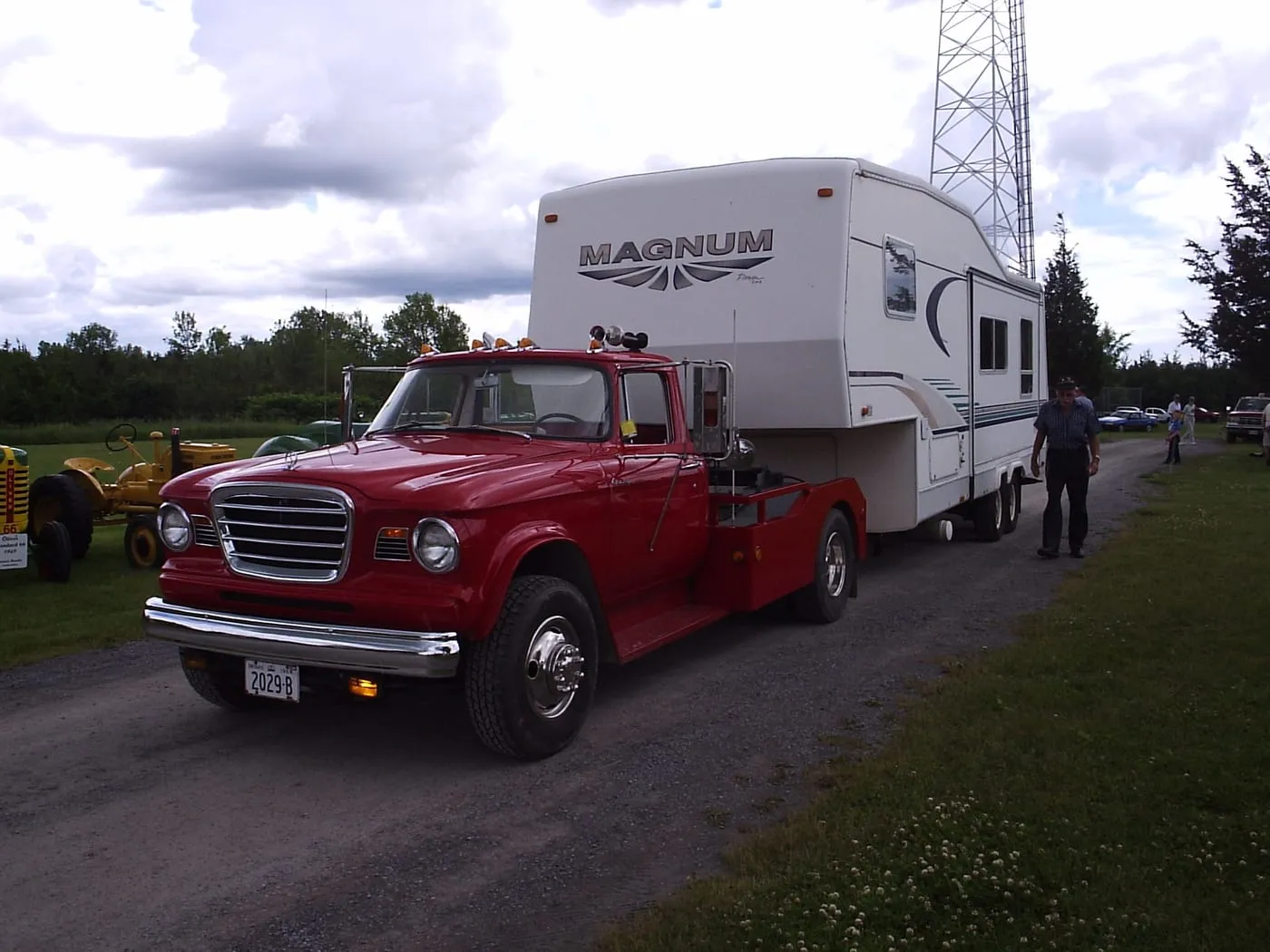 Harley with their 1964 Champ Pickup and Fifth wheel Trailer at 2009 Quinte Flywheel show