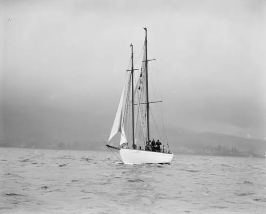 The sailboat Mavourneen leaving the port of Vancouver BC in 1935