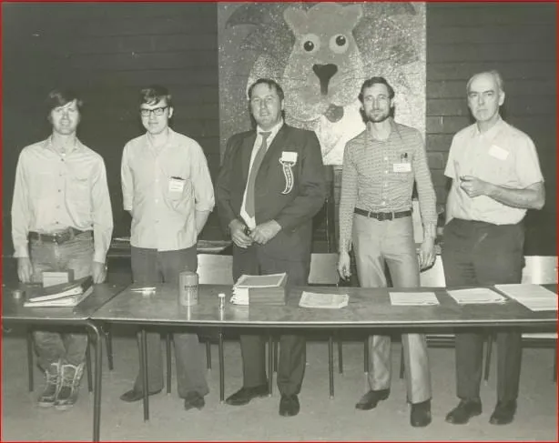 L to R - Sandy ( Don) Ross, Rick Broomer, Gerry Revell, Bob Shapton and Lloyd Crowdis at the Inaugural Meeting in 1972 of the Ontario Chapter SDC
